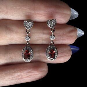 Women's 925 silver Zircon earrings heart dangle gemstone fashion accessories
